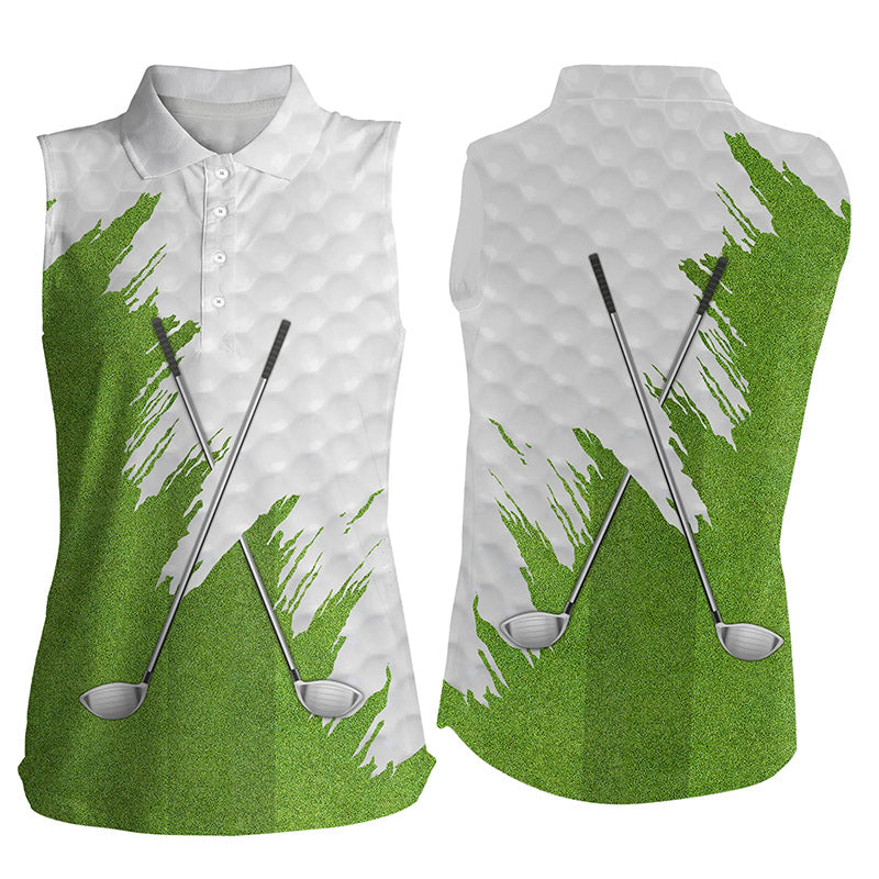 White and green golf clubs Womens sleeveless polo shirts team ladies golf tops NQS5589