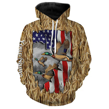 Load image into Gallery viewer, Duck hunting Camo American Flag patriotic Customize Name 3D All Over Printed Shirts NQS659