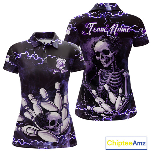 Purple Lightning Thunder Women Skull Bowling Team Shirts For Women Custom Bowling Uniform Outfit NQS10971