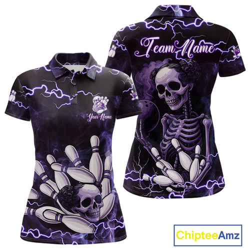 Purple Lightning Thunder Women Skull Bowling Team Shirts For Women Custom Bowling Uniform Outfit NQS10971