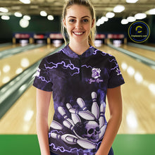 Load image into Gallery viewer, Purple Lightning Thunder Women Skull Bowling Team Shirts For Women Custom Bowling Uniform Outfit NQS10971