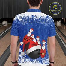 Load image into Gallery viewer, Mens bowling shirts Custom Funny Christmas snowflake Santa Bowling Ball pins Team Jersey | Blue NQS11142