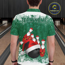 Load image into Gallery viewer, Mens bowling shirts Custom Funny Christmas snowflake Santa Bowling Ball pins Team Jersey | Green NQS11143