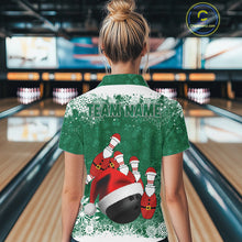 Load image into Gallery viewer, Womens bowling shirts Custom Funny Christmas snowflake Santa Bowling Ball pins Team Jersey | Green NQS11143