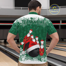 Load image into Gallery viewer, Mens bowling shirts Custom Funny Christmas snowflake Santa Bowling Ball pins Team Jersey | Green NQS11143