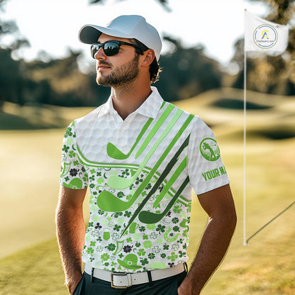 Personalized Funny Golf beer Green clover pattern golf clubs St Patrick's Day golf polo shirt for men NQS11144