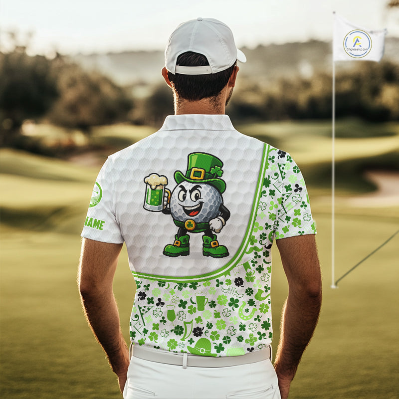 Personalized Funny Golf beer Green clover pattern golf clubs St Patrick's Day golf polo shirt for men NQS11144