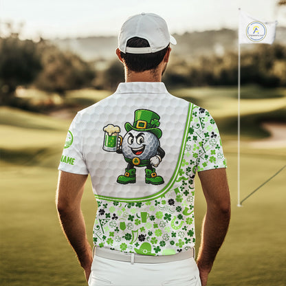 Personalized Funny Golf beer Green clover pattern golf clubs St Patrick's Day golf polo shirt for men NQS11144