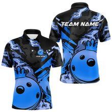 Load image into Gallery viewer, Blue Camo Bowling Polo, Quarter Zip Shirts for Men Custom Bowling Team jerseys, Gift For Bowlers NQS9294