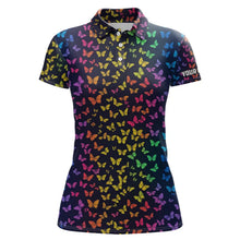 Load image into Gallery viewer, Rainbow Butterflies pattern Womens golf polos shirts custom Butterfly ladies golf clothing NQS9298