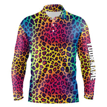 Load image into Gallery viewer, Colorful Rainbow leopard pattern Mens golf polos shirts custom golf attire for Mens NQS9299