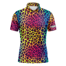 Load image into Gallery viewer, Colorful Rainbow leopard pattern Mens golf polos shirts custom golf attire for Mens NQS9299
