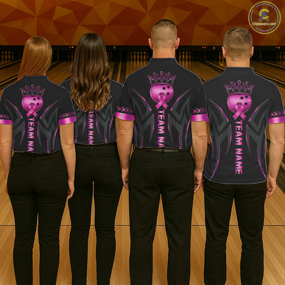 Black and Pink ribbon Breast Cancer Bowling ball Shirts for Women Custom Bowling Team jerseys NQS11691