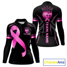 Load image into Gallery viewer, Black and Pink ribbon Breast Cancer Bowling ball Shirts for Women Custom Bowling Team jerseys NQS11691