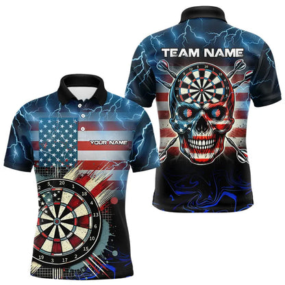 American Flag Skull Dart Board Blue lightning Custom Team Dart Polo, Quarter Zip Shirt For Men NQS9302