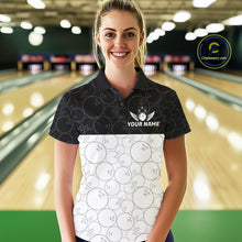 Load image into Gallery viewer, Black and White Bowling Camo Polo, 1/4 Zip Shirts for Women Custom Bowling Team League Bowlers Outfit NQS11701
