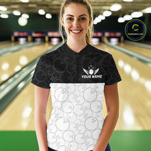 Load image into Gallery viewer, Black and White Bowling Camo Polo, 1/4 Zip Shirts for Women Custom Bowling Team League Bowlers Outfit NQS11701