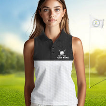 Load image into Gallery viewer, Black and White Sleeveless Golf Polo shirt Custom golf attire for ladies, best golf gifts for women NQS11702