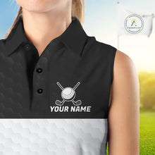 Load image into Gallery viewer, Black and White Sleeveless Golf Polo shirt Custom golf attire for ladies, best golf gifts for women NQS11702