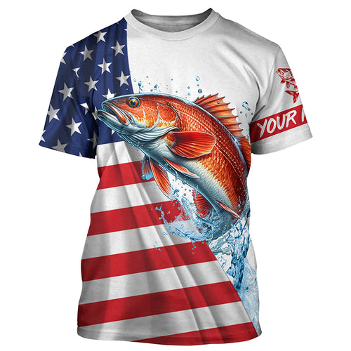 American flag patriotic Redfish fishing Custom Name UV Protection long sleeve Fishing Shirts for men NQS5369