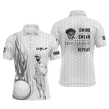 Load image into Gallery viewer, White golf ball skins Mens golf polo shirt custom name skull golf swing swear look for ball repeat NQS5613