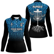 Load image into Gallery viewer, Womens golf polos shirts custom Blue diamond pattern disc golf basket jerseys, disc golf attire NQS7965