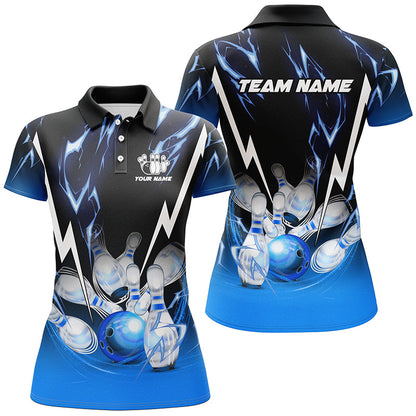 Black and Blue Lightning thunder Custom Bowling Polo, Quarter zip shirts Team Bowling league jerseys NQS8171