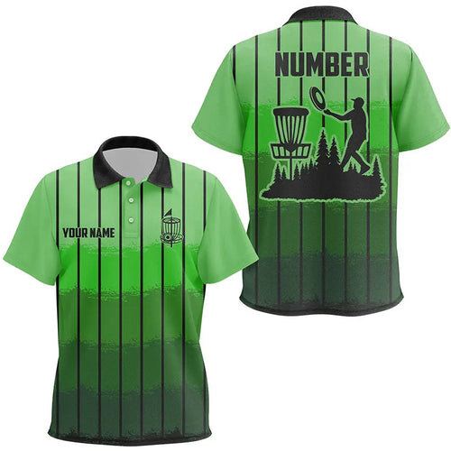 Green stripe Retro disc golf polo shirt for Kid custom name and number disc golf jerseys NQS9081