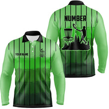 Load image into Gallery viewer, Green stripe Retro disc golf polo shirts for men custom name and number disc golf jerseys NQS9081
