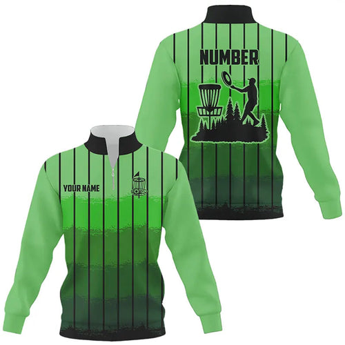 Green stripe Retro disc golf Quarter zip sweatshirt custom name and number disc golf sweater NQS9081