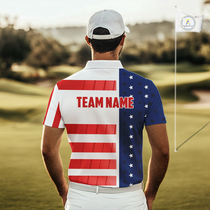 Red, White and Blue American Flag Golf Polo Shirts For Men Custom Patriotic Team Mens Golf Outfit NQS11158