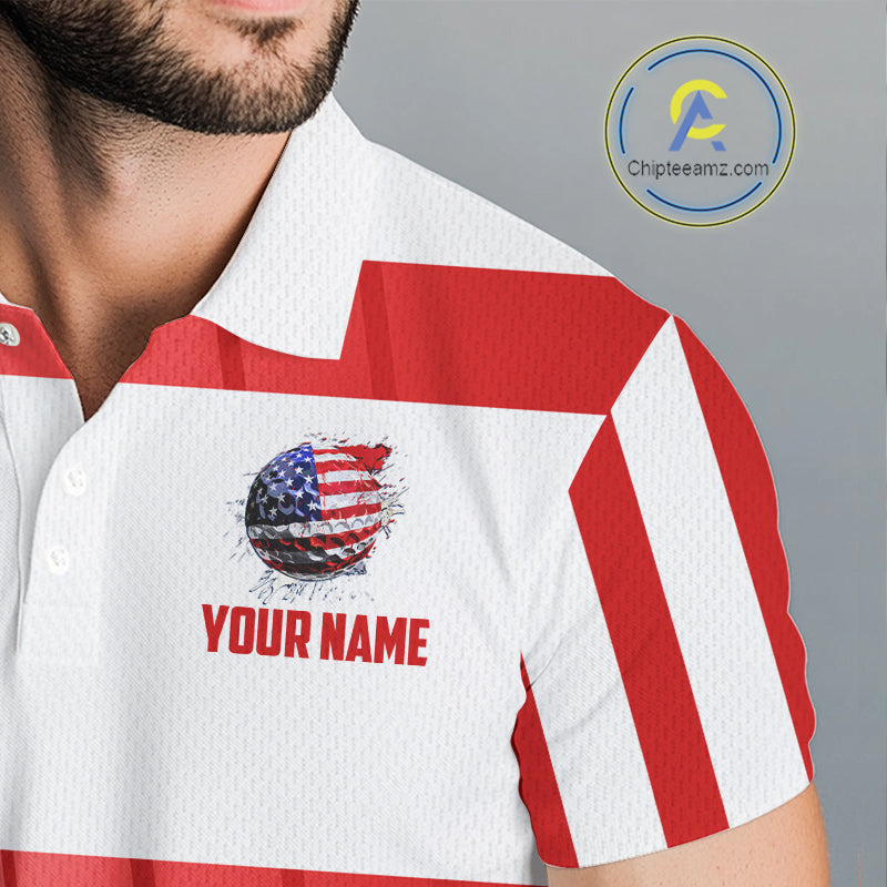 Red, White and Blue American Flag Golf Polo Shirts For Men Custom Patriotic Team Mens Golf Outfit NQS11158