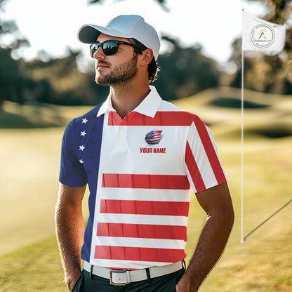 Red, White and Blue American Flag Golf Polo Shirts For Men Custom Patriotic Team Mens Golf Outfit NQS11158