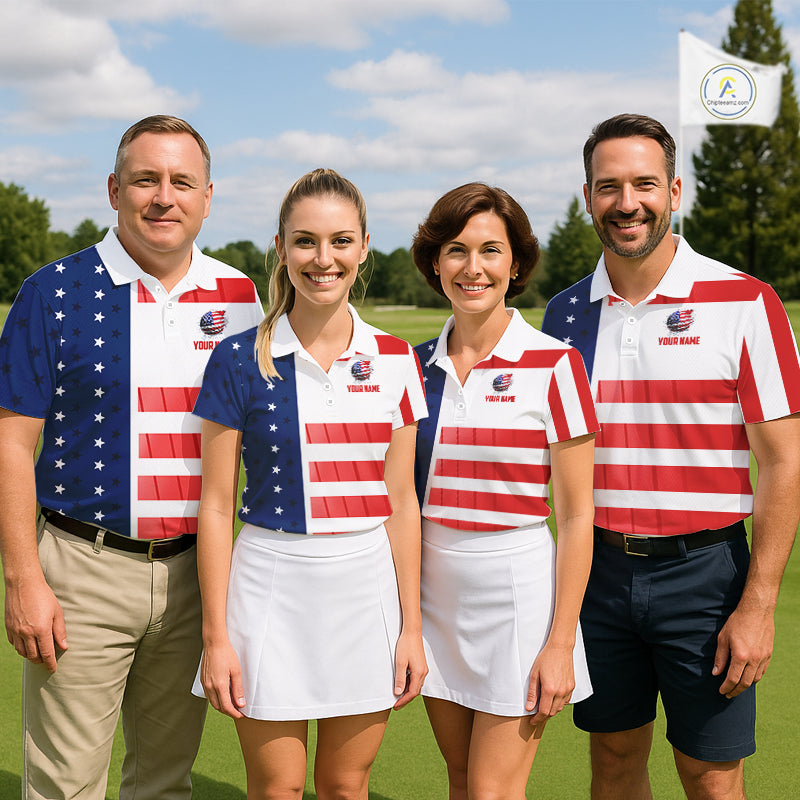 Red, White and Blue American Flag Golf Polo Shirts For Men Custom Patriotic Team Mens Golf Outfit NQS11158