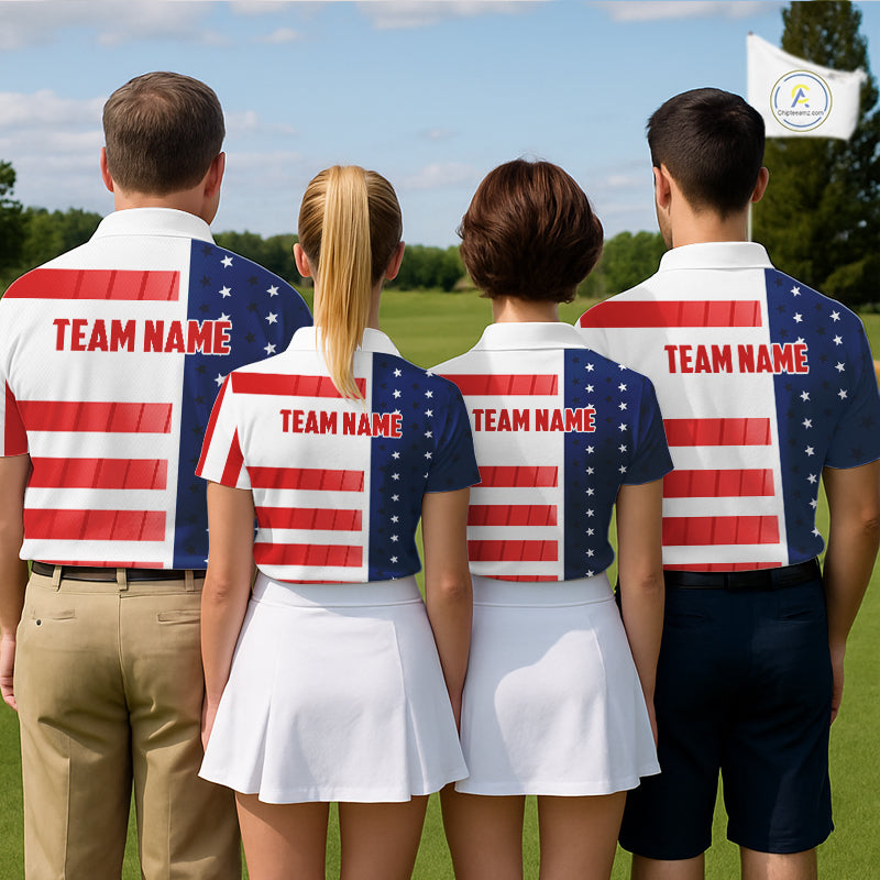 Red, White and Blue American Flag Golf Polo Shirts For Men Custom Patriotic Team Mens Golf Outfit NQS11158