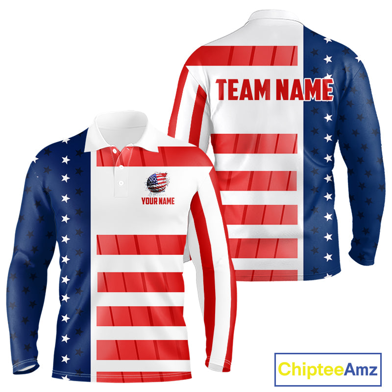 Red, White and Blue American Flag Golf Polo Shirts For Men Custom Patriotic Team Mens Golf Outfit NQS11158