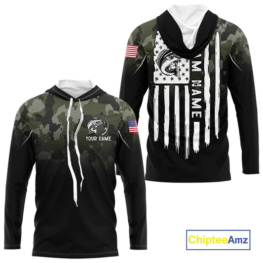 Black green camo American Flag Custom Largemouth Bass Fishing team shirts, bass fishing jerseys NQS11359