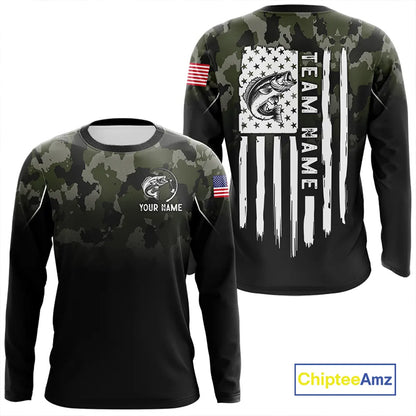 Black green camo American Flag Custom Largemouth Bass Fishing team shirts, bass fishing jerseys NQS11359
