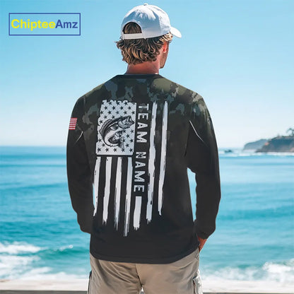 Black green camo American Flag Custom Largemouth Bass Fishing team shirts, bass fishing jerseys NQS11359
