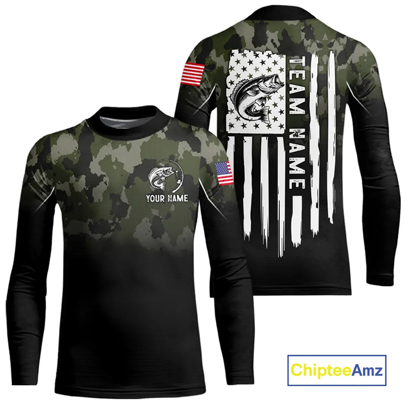 Black green camo American Flag Custom Largemouth Bass Fishing team shirts, bass fishing jerseys NQS11359