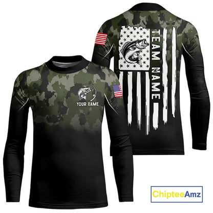 Black green camo American Flag Custom Largemouth Bass Fishing team shirts, bass fishing jerseys NQS11359