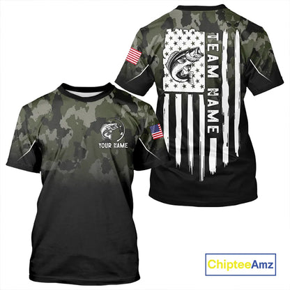 Black green camo American Flag Custom Largemouth Bass Fishing team shirts, bass fishing jerseys NQS11359