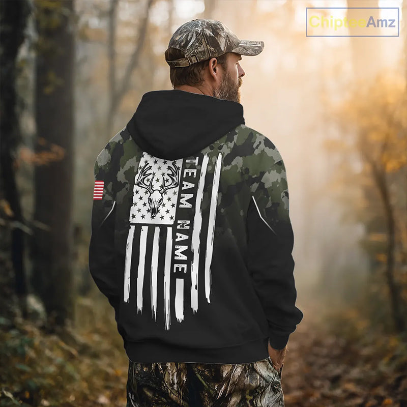 Black green camo American Flag Customize Name Patriotic Deer Hunting 3D All Over Printed Shirts NQS11360