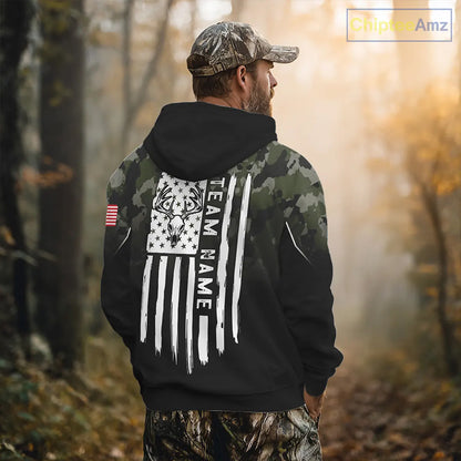 Black green camo American Flag Customize Name Patriotic Deer Hunting 3D All Over Printed Shirts NQS11360