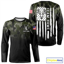 Load image into Gallery viewer, Black green camo American Flag Customize Name Patriotic Deer Hunting 3D All Over Printed Shirts NQS11360