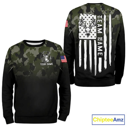 Black green camo American Flag Customize Name Patriotic Deer Hunting 3D All Over Printed Shirts NQS11360