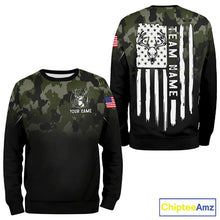 Load image into Gallery viewer, Black green camo American Flag Customize Name Patriotic Deer Hunting 3D All Over Printed Shirts NQS11360