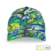 Load image into Gallery viewer, Personalized fishing hats Mahi Mahi, Wahoo, Tuna offshore slam custom Unisex Baseball Angler hat cap NQS11363