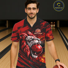 Load image into Gallery viewer, Black and Red Lion Bowling Hawaiian Jersey, Lion Bowling Team League button-up shirts NQS11572