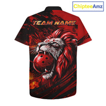Load image into Gallery viewer, Black and Red Lion Bowling Hawaiian Jersey, Lion Bowling Team League button-up shirts NQS11572
